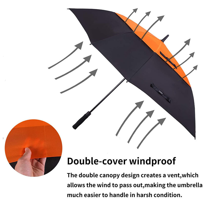 54/62/68 Inch Oem Rpet Square-Shaped Golf Umbrella Double Layers Vent Strong Umbrella With Logo Windproof