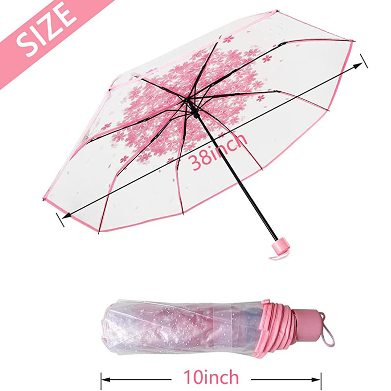 Chinese Cheap Transparent Umbrella Kawaii POE 3 Fold Clear Umbrella For The Rain