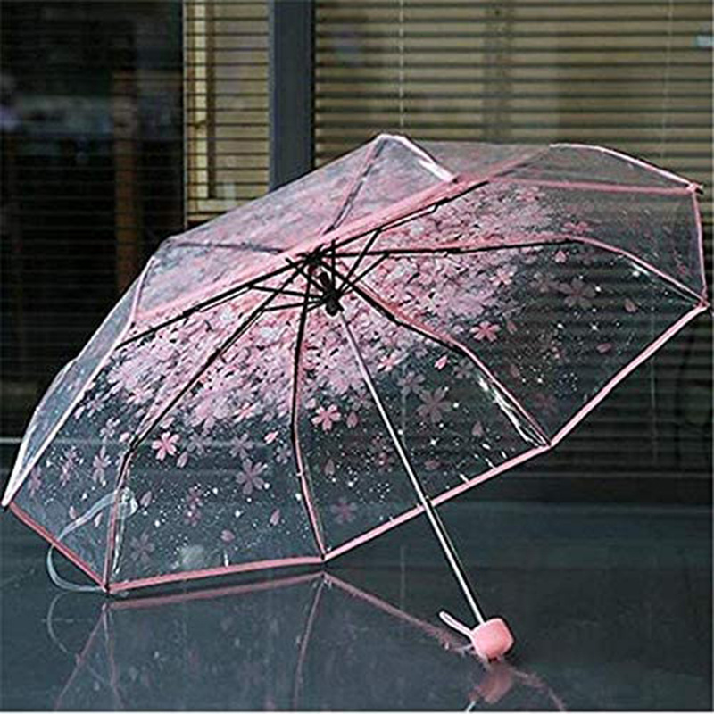 Chinese Cheap Transparent Umbrella Kawaii POE 3 Fold Clear Umbrella For The Rain