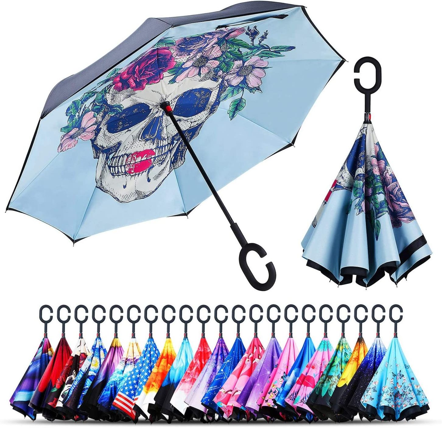 Custom Reverse Umbrella With Logo Double Layer Luxury Umbrella Men Straight Plastic Handle For The Rain