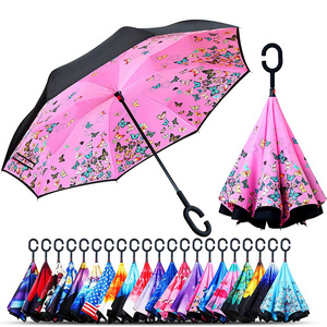 Custom Reverse Umbrella With Logo Double Layer Luxury Umbrella Men Straight Plastic Handle For The Rain