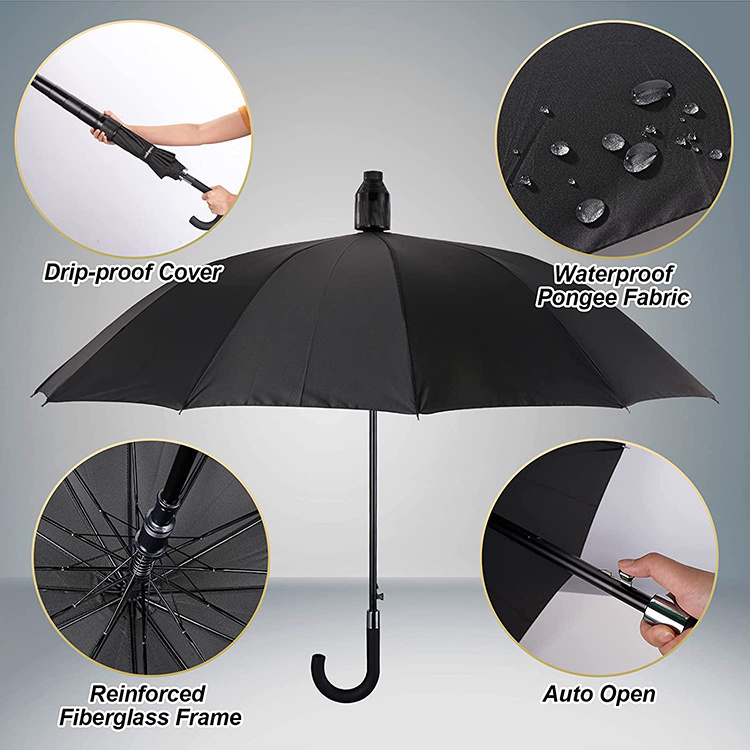 No Drip Umbrellas For The Rain Straight Umbrella- Telescopic Cover Attachment Windproof UV Protection with Blackou