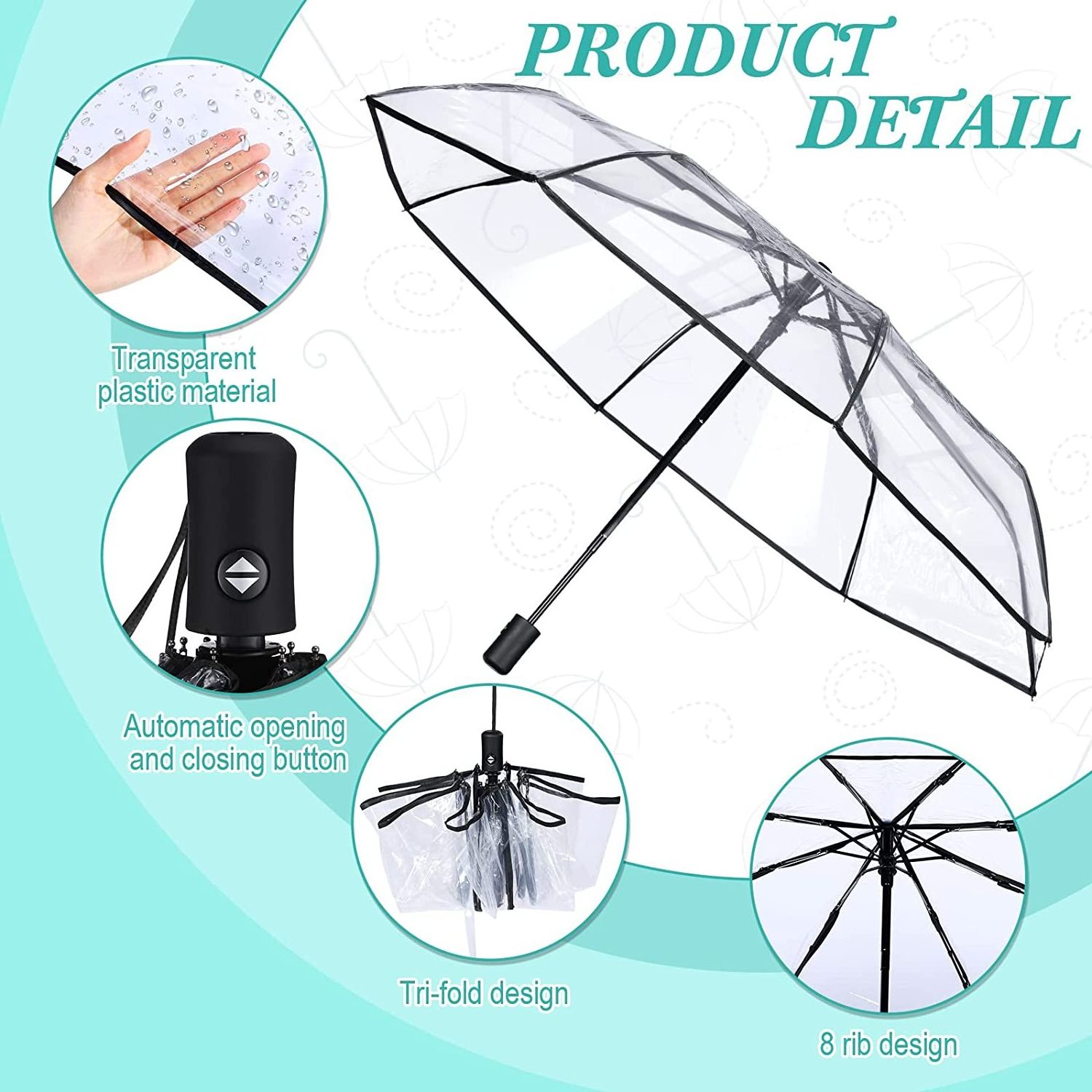 Chinese Cheap Transparent Umbrellas 3 Automatic Folding Clear Umbrella For The Rain