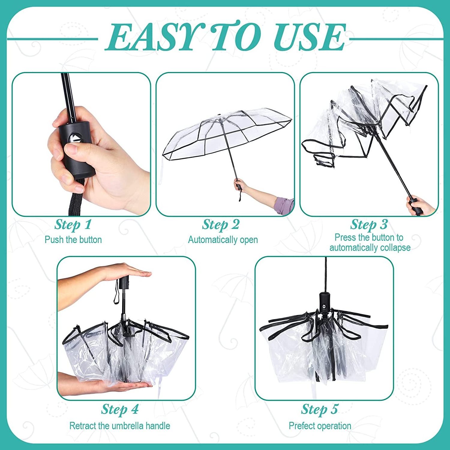 Chinese Cheap Transparent Umbrellas 3 Automatic Folding Clear Umbrella For The Rain