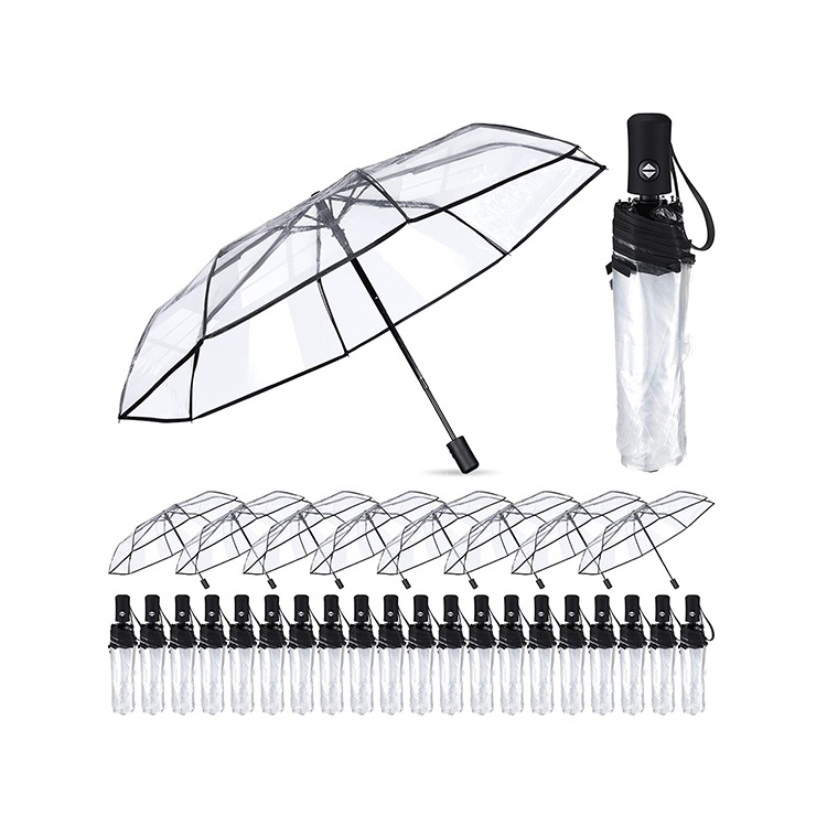 Chinese Cheap Transparent Umbrellas 3 Automatic Folding Clear Umbrella For The Rain