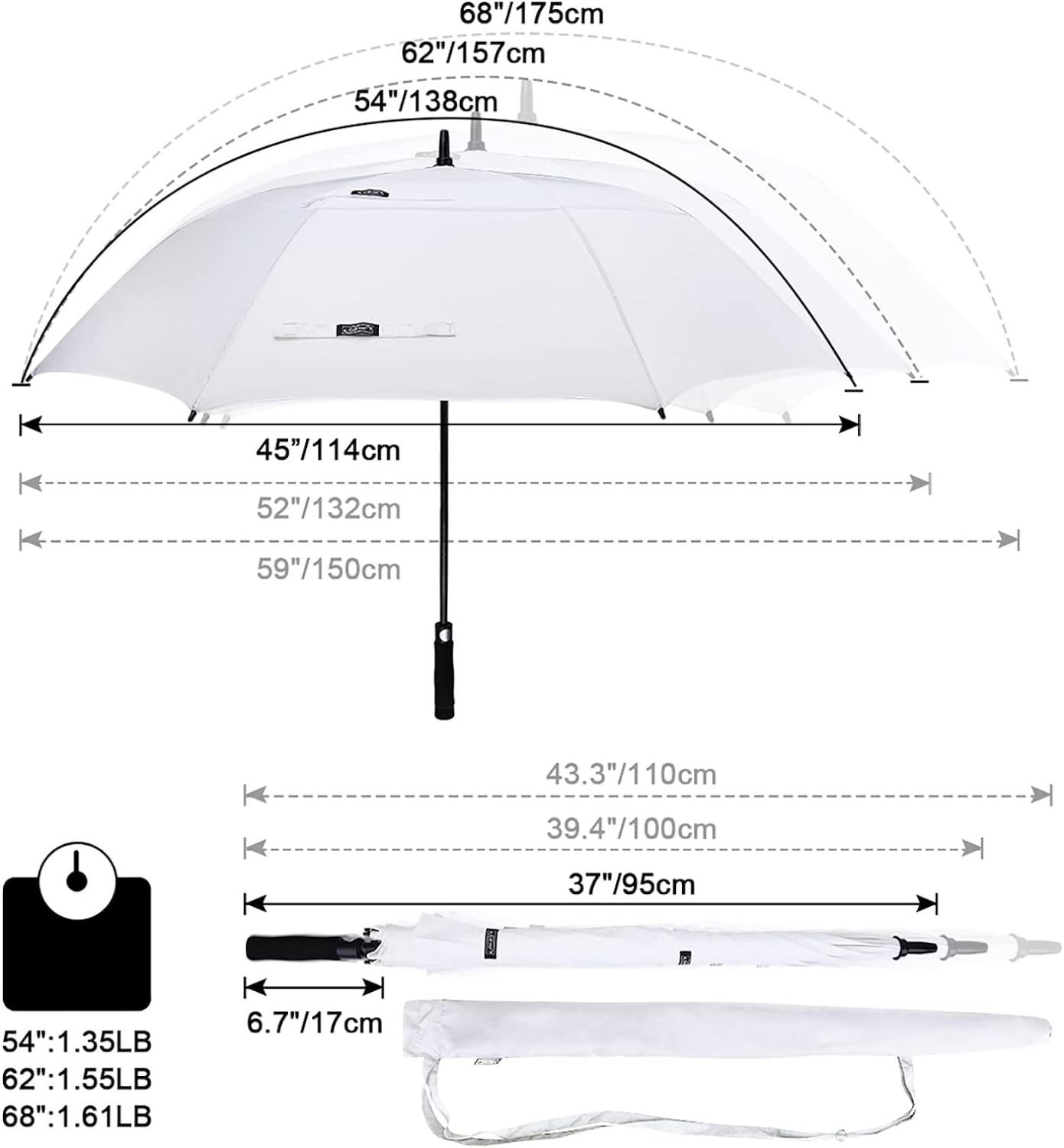 62 Inch Automatic Open Windproof Waterproof Golf Umbrella Extra Large Oversize Double Canopy Stick Umbrellas for Men