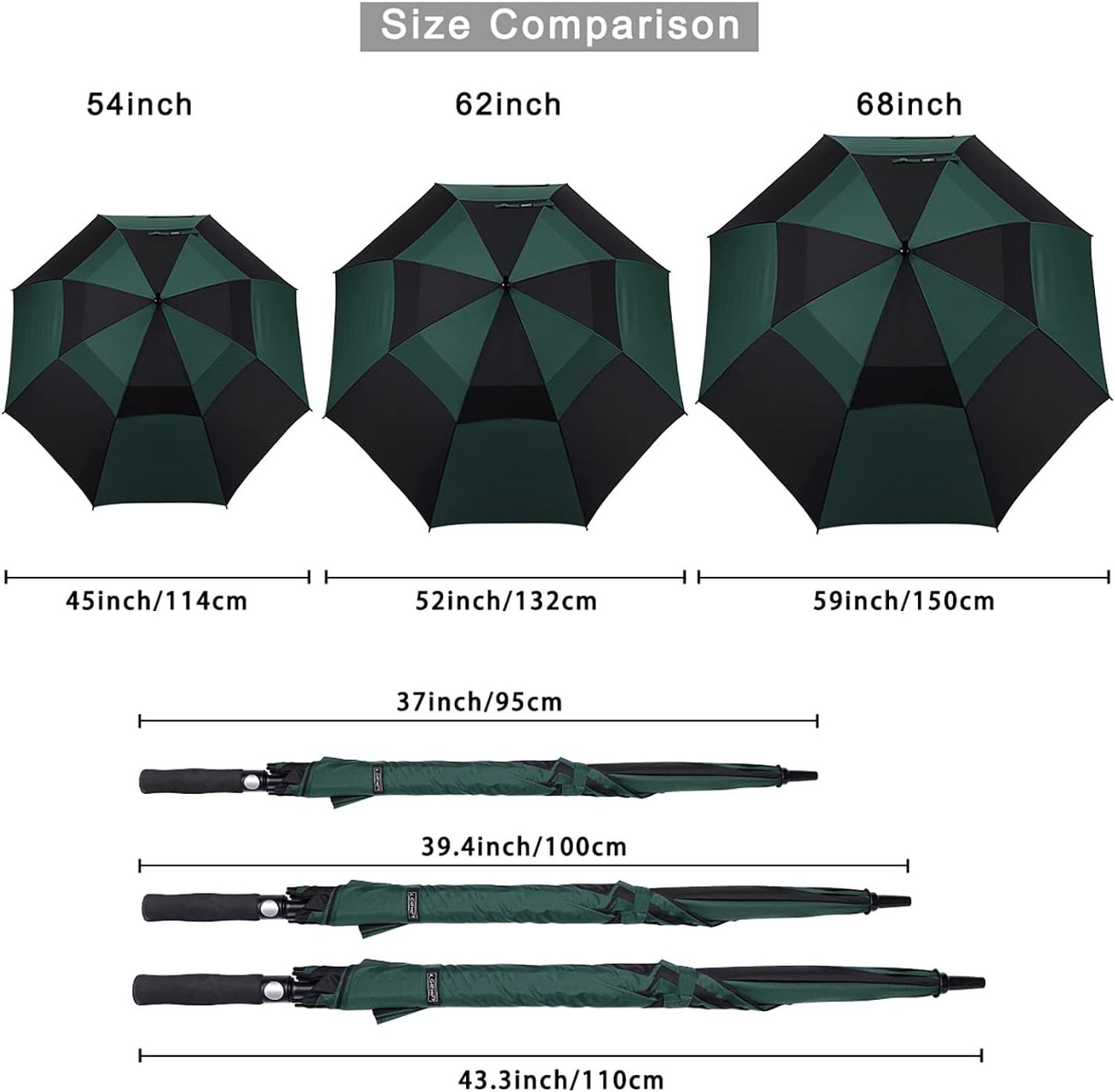 Golf Umbrella 58/62/68 Inch Automatic Open Umbrella With Logo Extra Oversize Double Canopy Vented Umbrella Windproof Waterproof