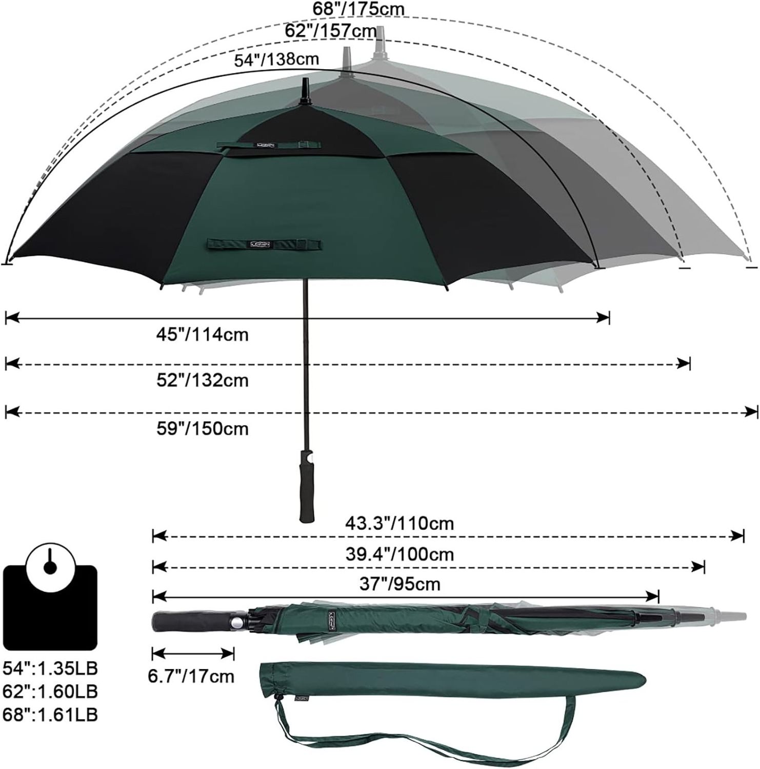 Golf Umbrella 58/62/68 Inch Automatic Open Umbrella With Logo Extra Oversize Double Canopy Vented Umbrella Windproof Waterproof