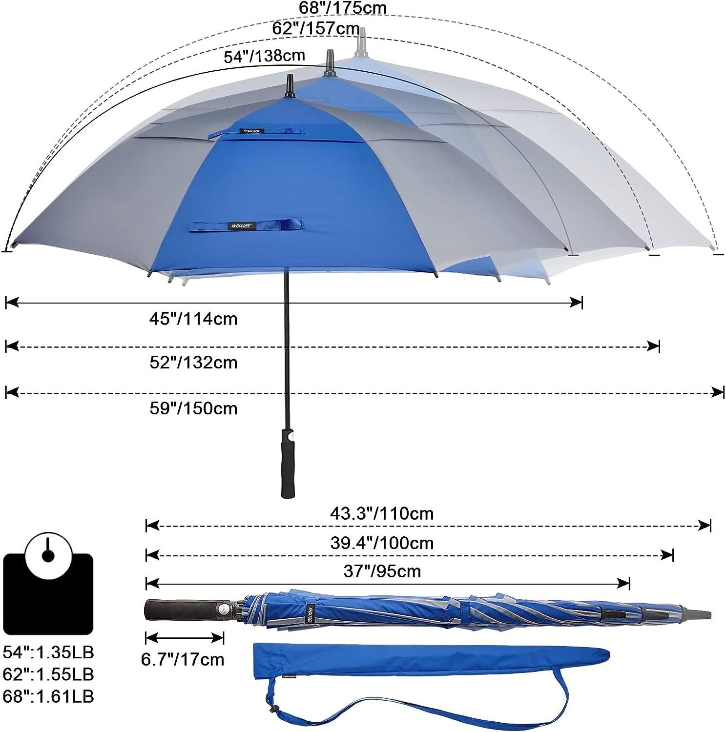 Golf Umbrella Large 62/68/72 Inch Extra Large Oversize Double Canopy Vented Windproof Waterproof 2 colo Umbrella Automatic