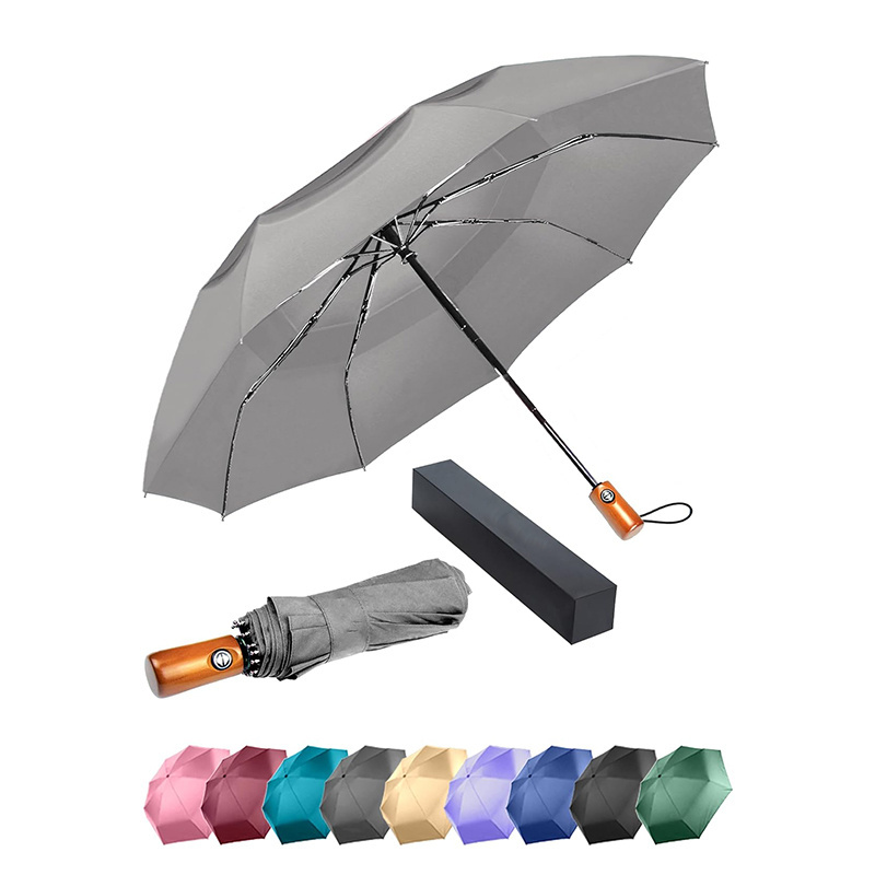 New Products In The Market 3 Folding Compact Umbrella For Backpack Automatic Large Windproof Double Canopy Umbrella With Logo