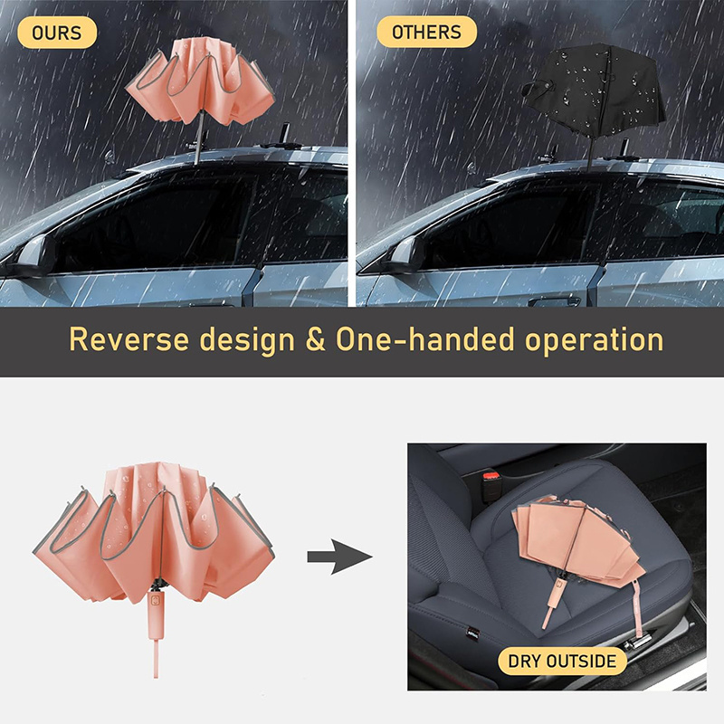 New Products In The Market Pink Umbrella Uv For The Rain 3 Folding Large Windproof And Waterproof Inverted Umbrella With Logo