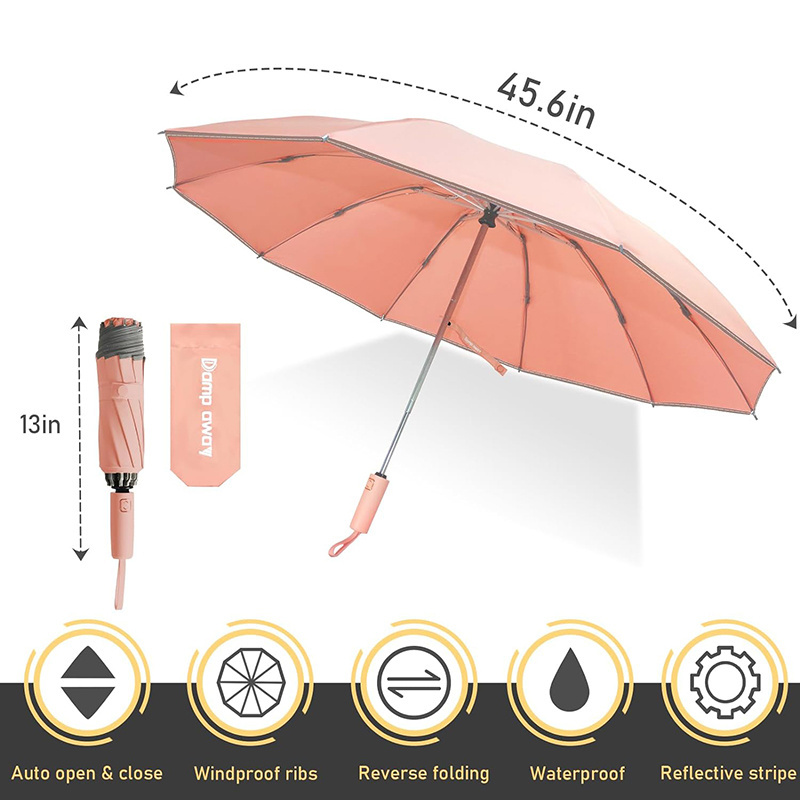 New Products In The Market Pink Umbrella Uv For The Rain 3 Folding Large Windproof And Waterproof Inverted Umbrella With Logo