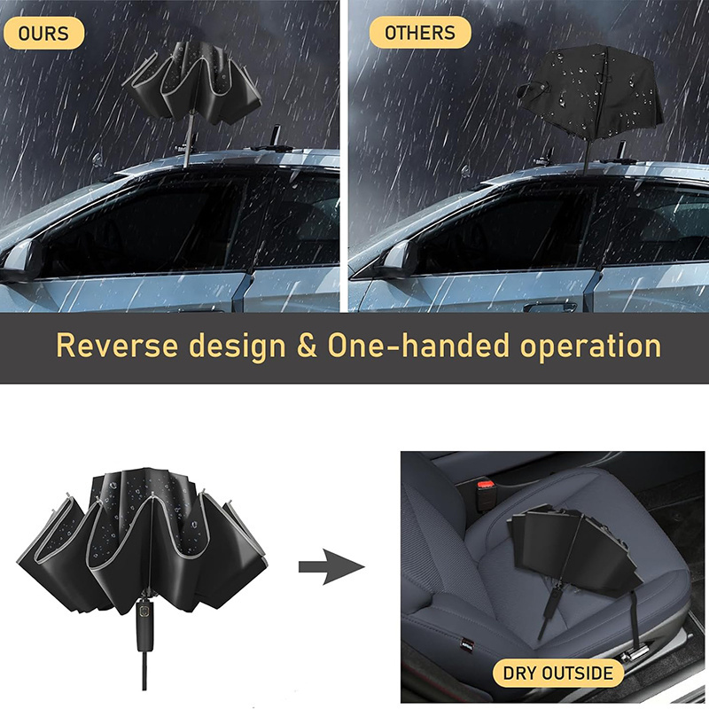 New Products In The Market 3 Folding Large Windproof And Waterproof Inverted Umbrella With Logo Uv Black Umbrella For The Rain