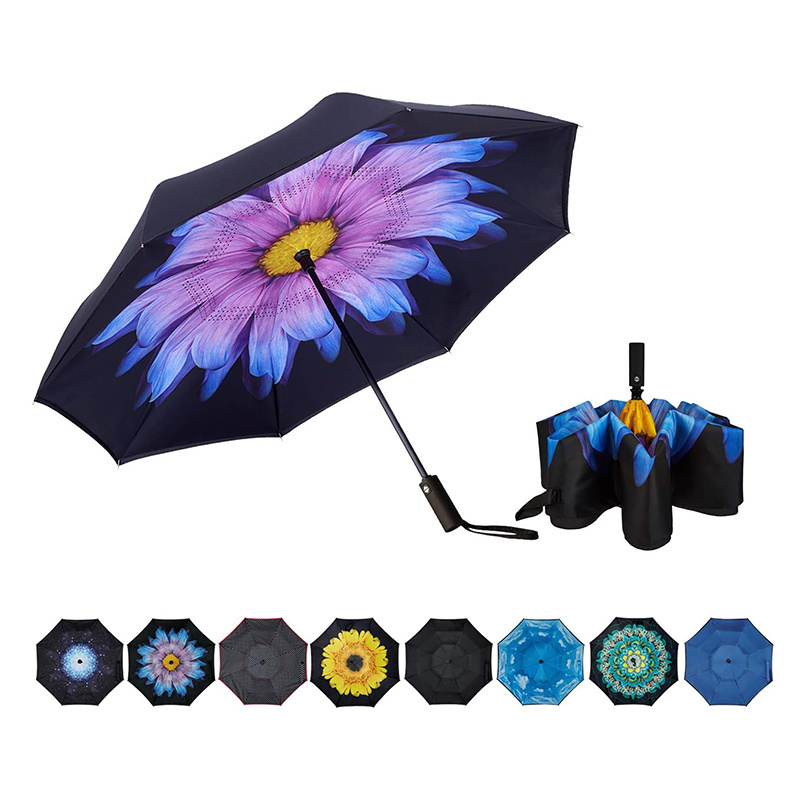 Guarda Chuva Design Blue Frame Umbrellas Uv Protection 8 Ribs Travel Compact Inverted Umbrella With For The Rain