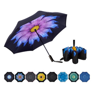 Guarda Chuva Design Blue Frame Umbrellas Uv Protection 8 Ribs Travel Compact Inverted Umbrella With For The Rain