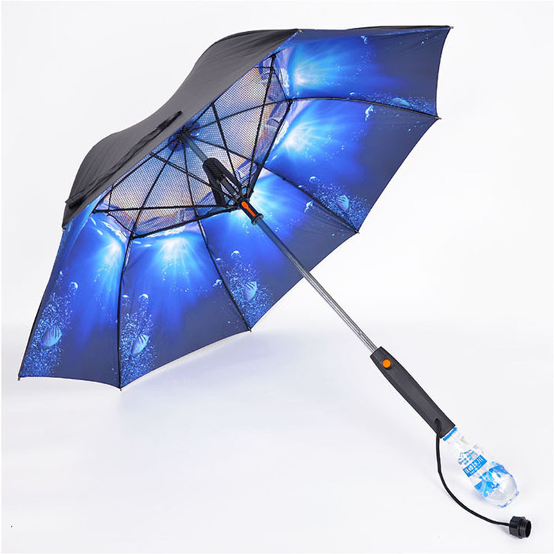 Amazon Hot Sale Umbrella With Fan And Water Spray Special Waterproof Solar Mist Fan Straight Uv Umbrella