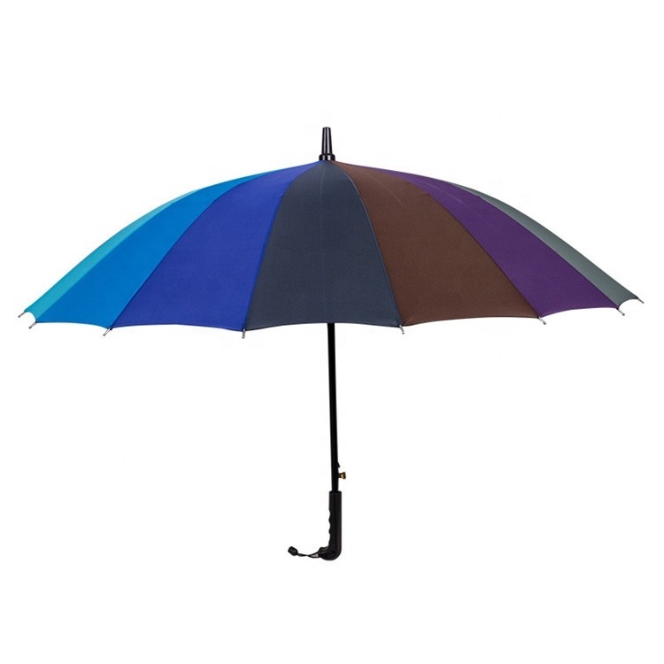 wholesale cheap market polyester 16 ribs windproof straight handle colorful Rainbow golf  Umbrella