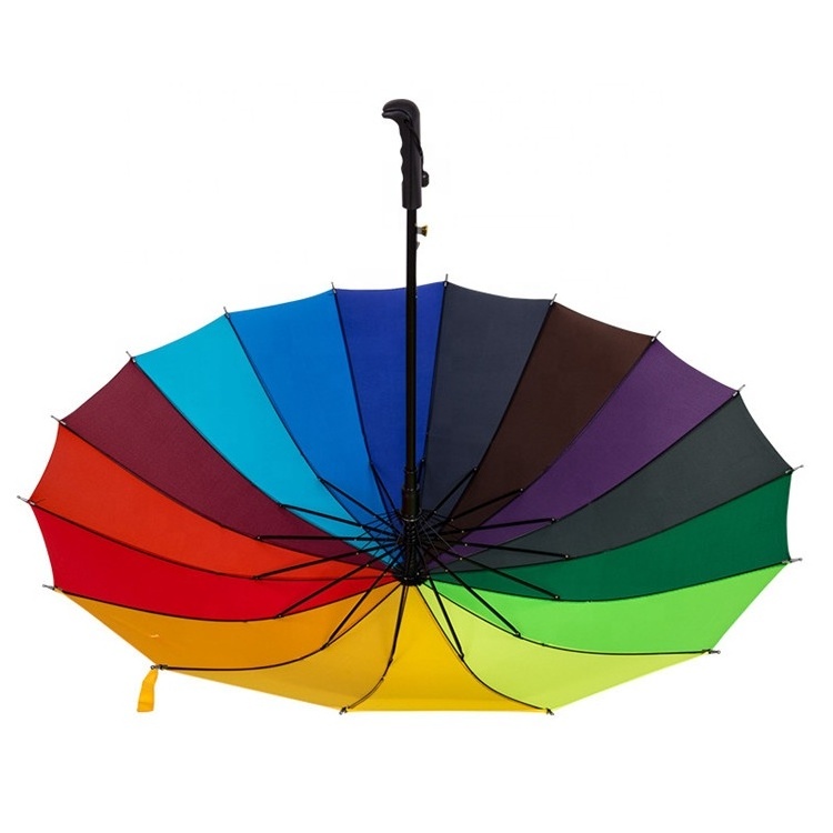 wholesale cheap market polyester 16 ribs windproof straight handle colorful Rainbow golf  Umbrella