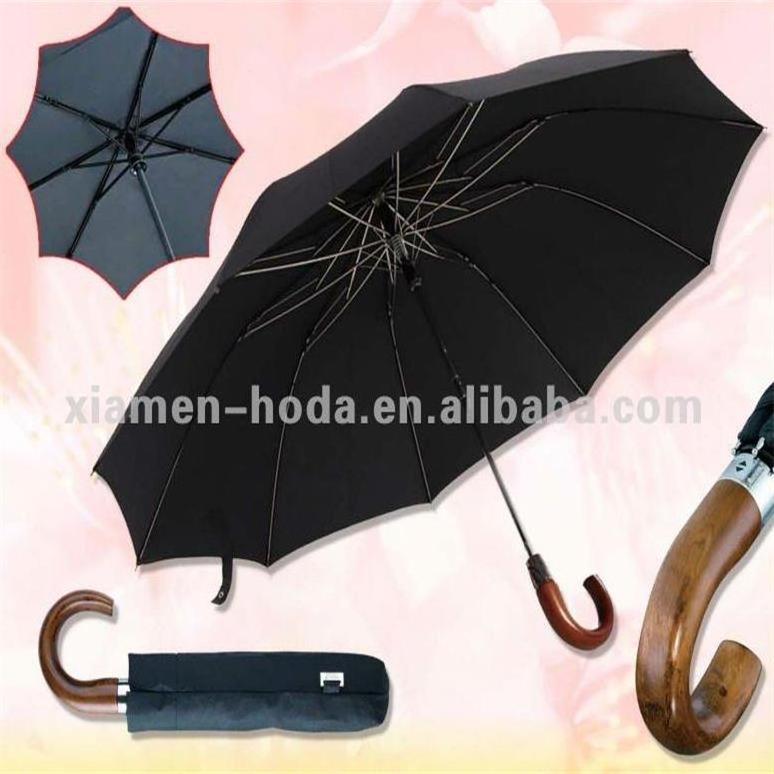 wood curved handle folding wooden umbrella animal print umbrella Xiamen Hoda auto open close umbrella