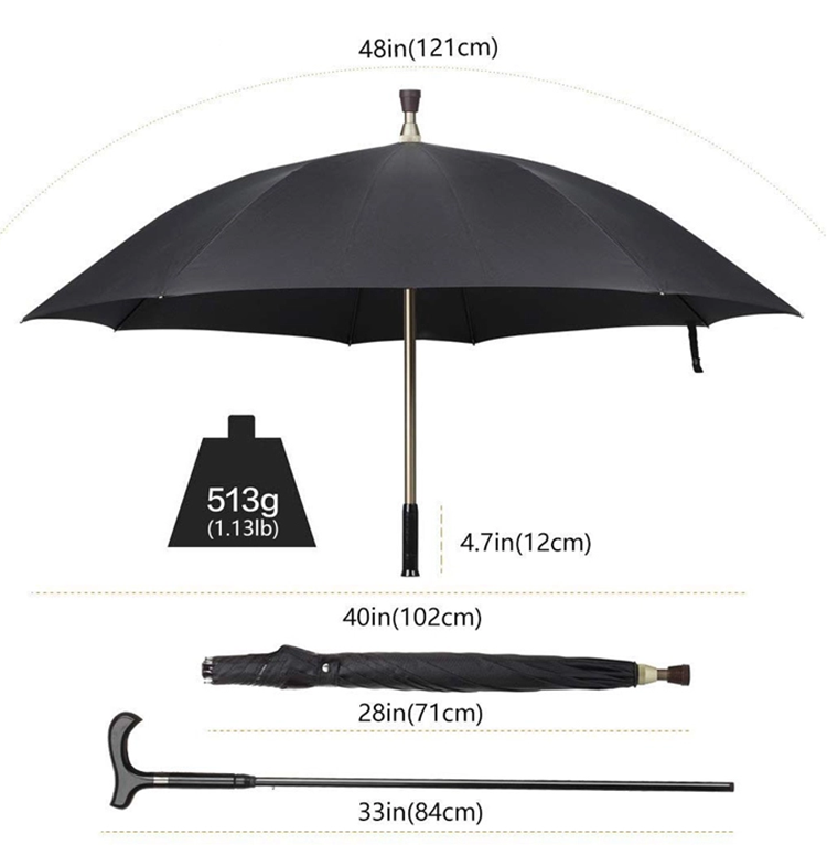 Multi functional walking stick umbrella crutch straight advertising umbrella function umbrella with wood handle