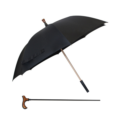 Multi functional walking stick umbrella crutch straight advertising umbrella function umbrella with wood handle