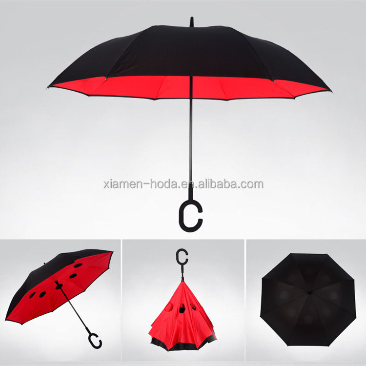 Xiamen Hoda umbrella manual open C handle reverse umbrella hands free umbrella with good quality