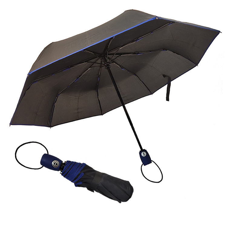 Paraguas 3 Folding Travel Umbrella With Logo Black Pongee Waterproof Umbrella Automatic