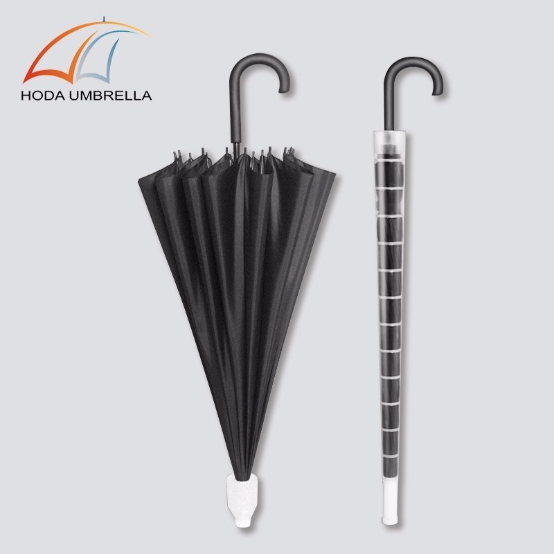 Good quality windproof two color no drip straight umbrella with plastic cover