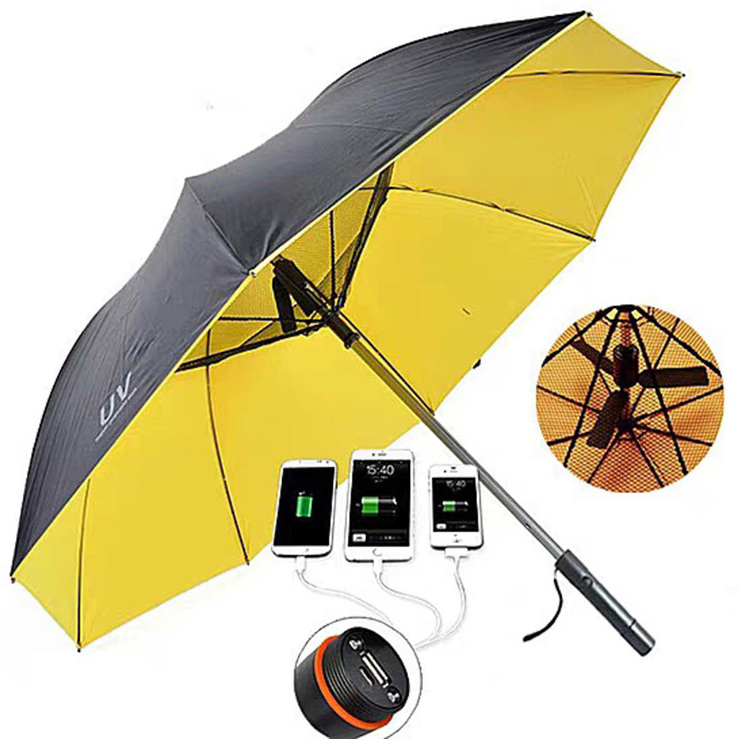 Straight Umbrella For The Rain Special USB Anti-Uv Waterproof Solar Fan Umbrella With Fan