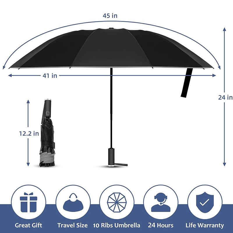 Paraguas Luxury Custom Small Umbrella With Logo Black Automatic Uv Umbrella 3 Folding For The Rain