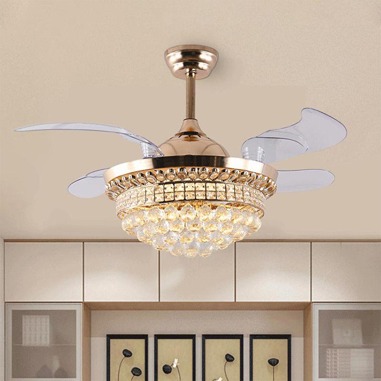 AMJ new arrival crystal light chandelier specification 42 Inch dining ceiling fan with chandelier remote control chandelier fan