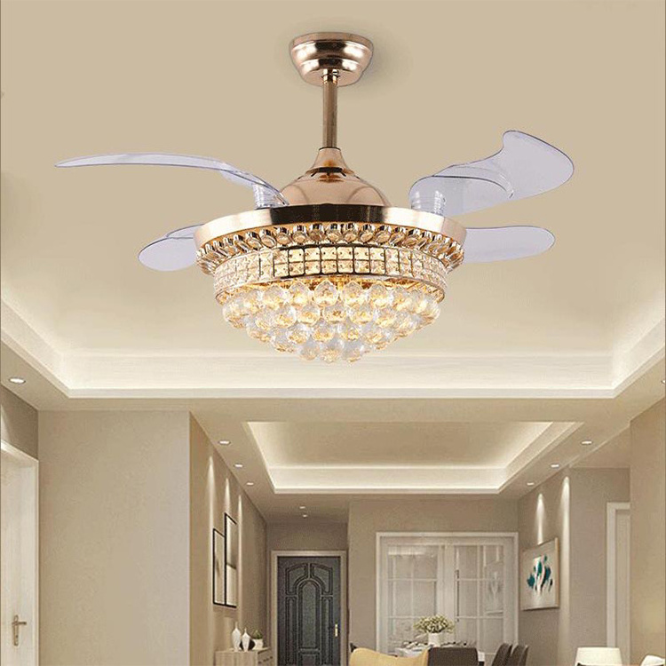 AMJ new arrival crystal light chandelier specification 42 Inch dining ceiling fan with chandelier remote control chandelier fan