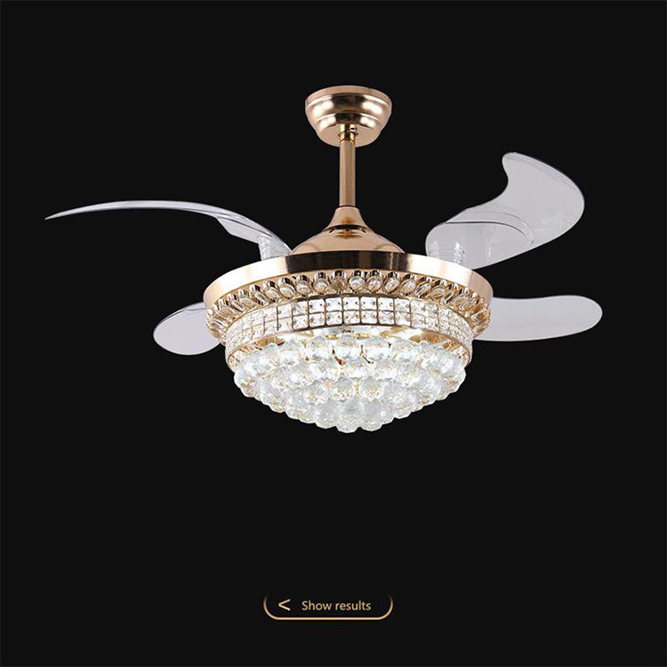 AMJ new arrival crystal light chandelier specification 42 Inch dining ceiling fan with chandelier remote control chandelier fan