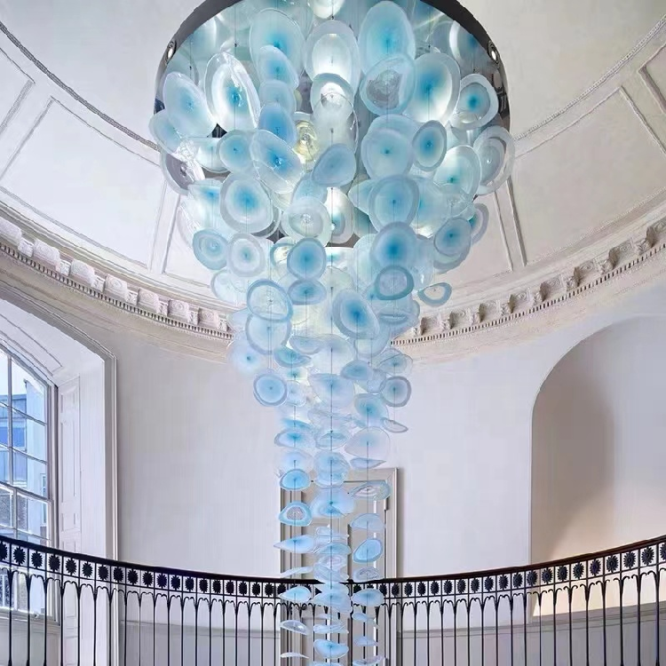 light fixtures chandelier light aqua blue flakes murano glass dome ceiling high hanging pendant lights for hotel restaurant