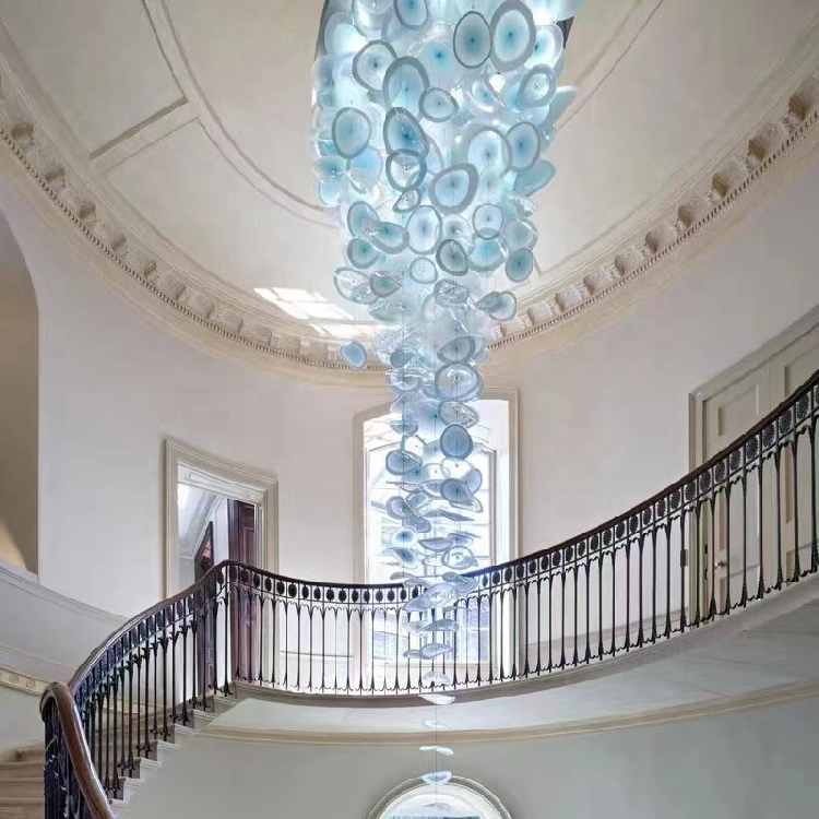 light fixtures chandelier light aqua blue flakes murano glass dome ceiling high hanging pendant lights for hotel restaurant