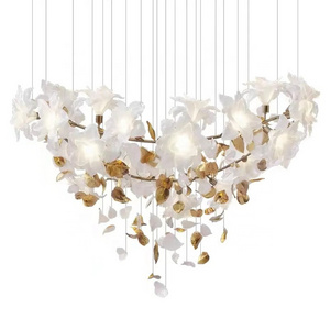 luxury pendant light art flowers chandelier lamps leaf hanging pendant light fixture for living room hotel lobby restaurant