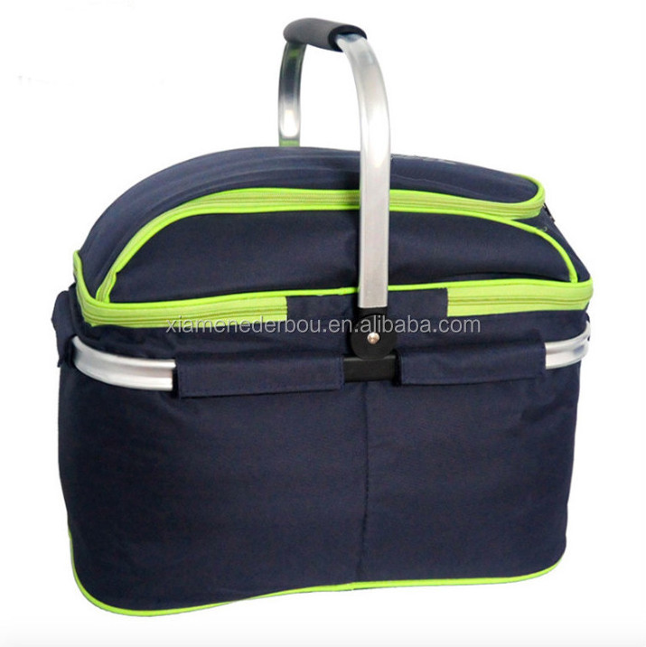 Picnic Basket Set Insulated Tote with Cooler Compartment and Complete Flatware