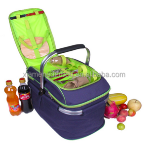 Picnic Basket Set Insulated Tote with Cooler Compartment and Complete Flatware