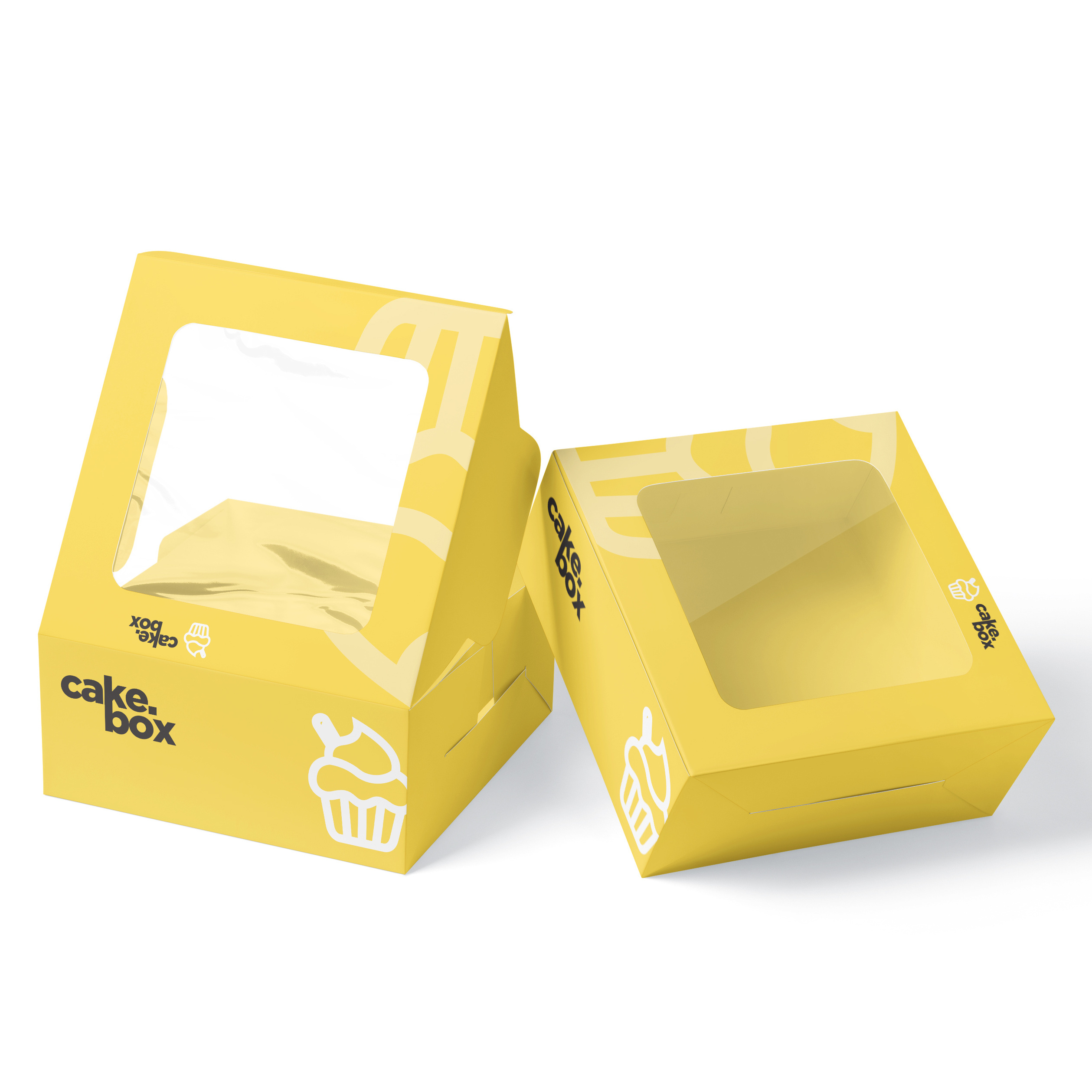 Wholesale Custom Size Recyclable Eco-Friendly Yellow Bento Cake Boxes With Transparent Window Luxury Cake Packaging