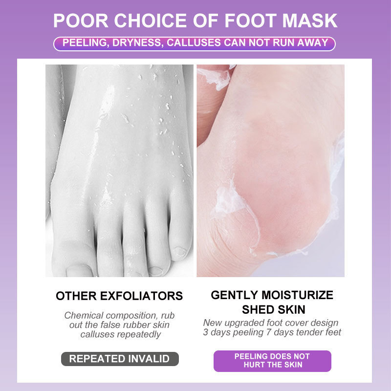 Private Label Exfoliating Foot Peel Mask Baby Soft Feet Skin Care Peeling Calluses Smooth Natural Lavender Foot Peel Mask