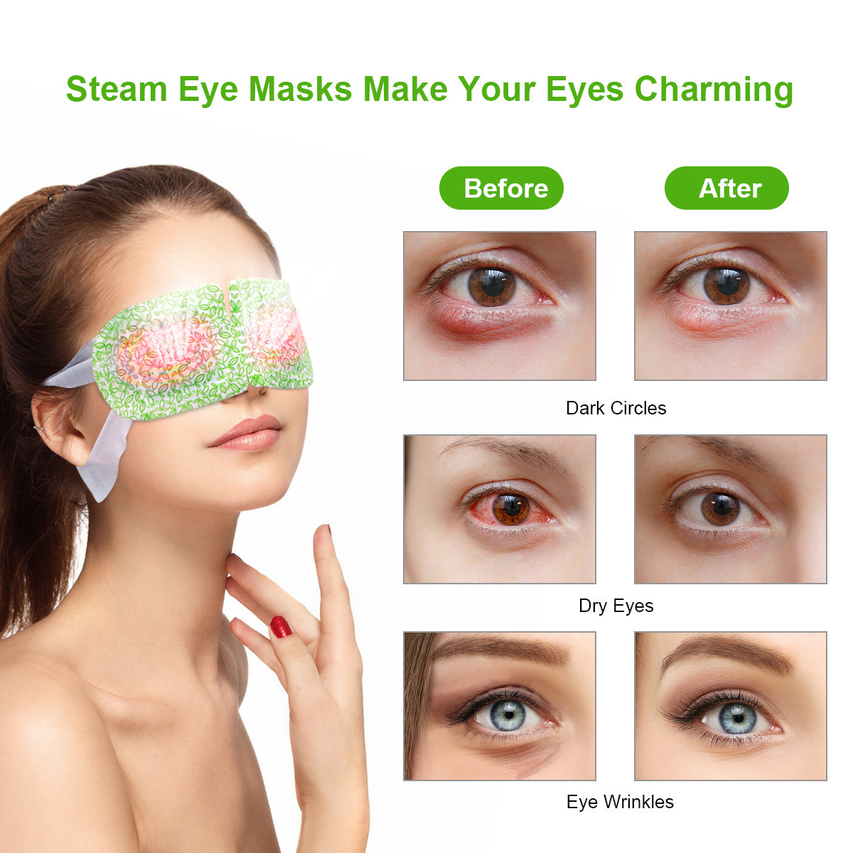 Instant Self Heating Steam Hot Warm Disposable Sleeping Eye Mask Eye Care Patch Heating Pad Steam Eye Mask(without packing)