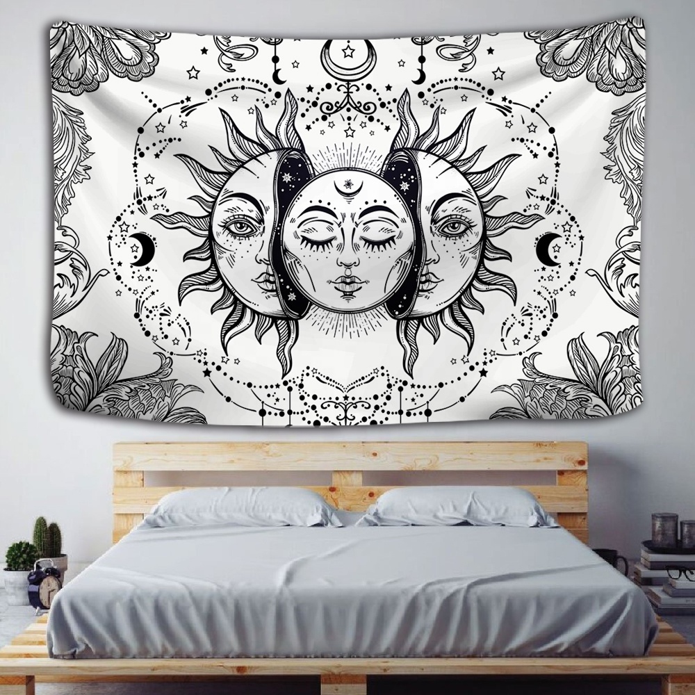 Mandala Wall Tapestry White Black Sun And Moon Tapestry Wall Hanging Tarot Hippie Wall Decor Blanket