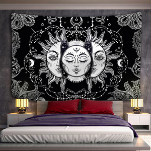 Mandala Wall Tapestry White Black Sun And Moon Tapestry Wall Hanging Tarot Hippie Wall Decor Blanket