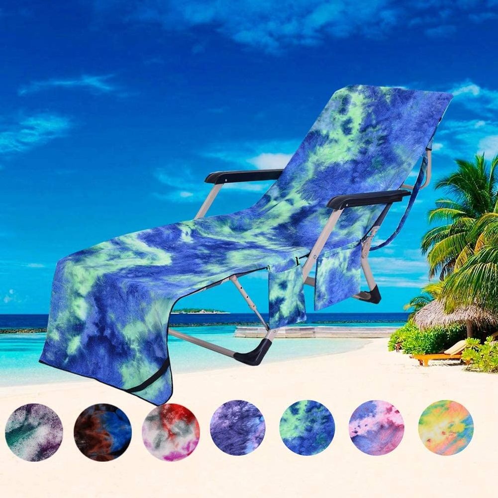 Microfiber Chaise Lounge Chair Towel Fabric Cover Portable Beach Chair Cover with Side Pockets