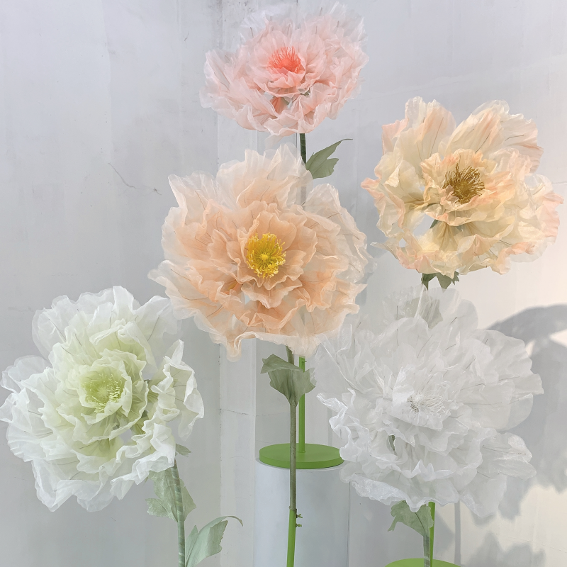 handmade automatic open and close party wedding decorations backdrop artificial large giant organza flower for decoration