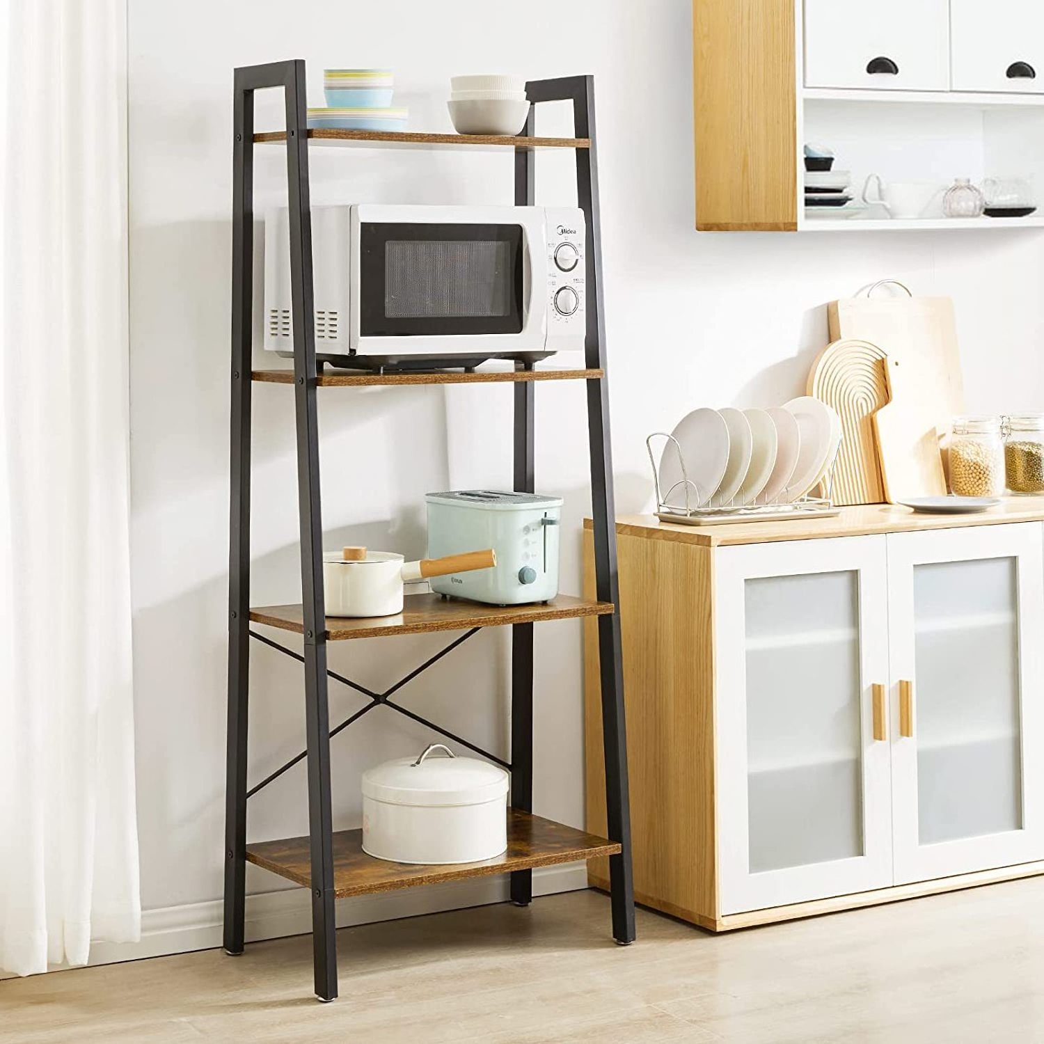 Living room metal frame corner bookshelf unit storage shelf 4 bookshelf floor simple board multi-layer shelf