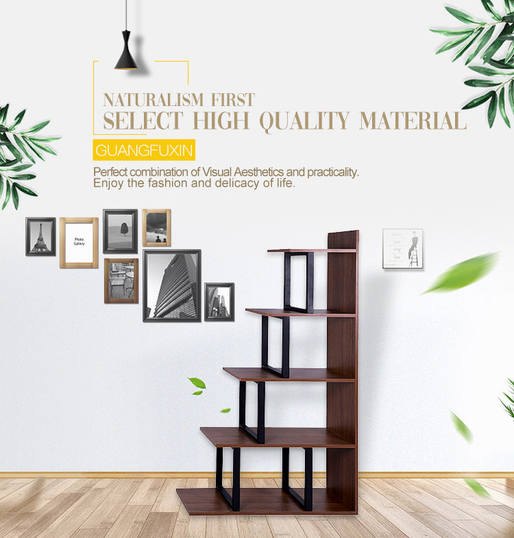 Luxury Storage Rack Book Shelf Modern Brown Retro 4-levels 5 Shelves Wooden Ladder Bookshelf For Bedroom Organizer