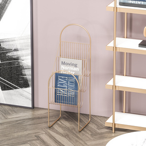 Modern book shelve floor small Magazine rack gold black white iron wire metal shelf