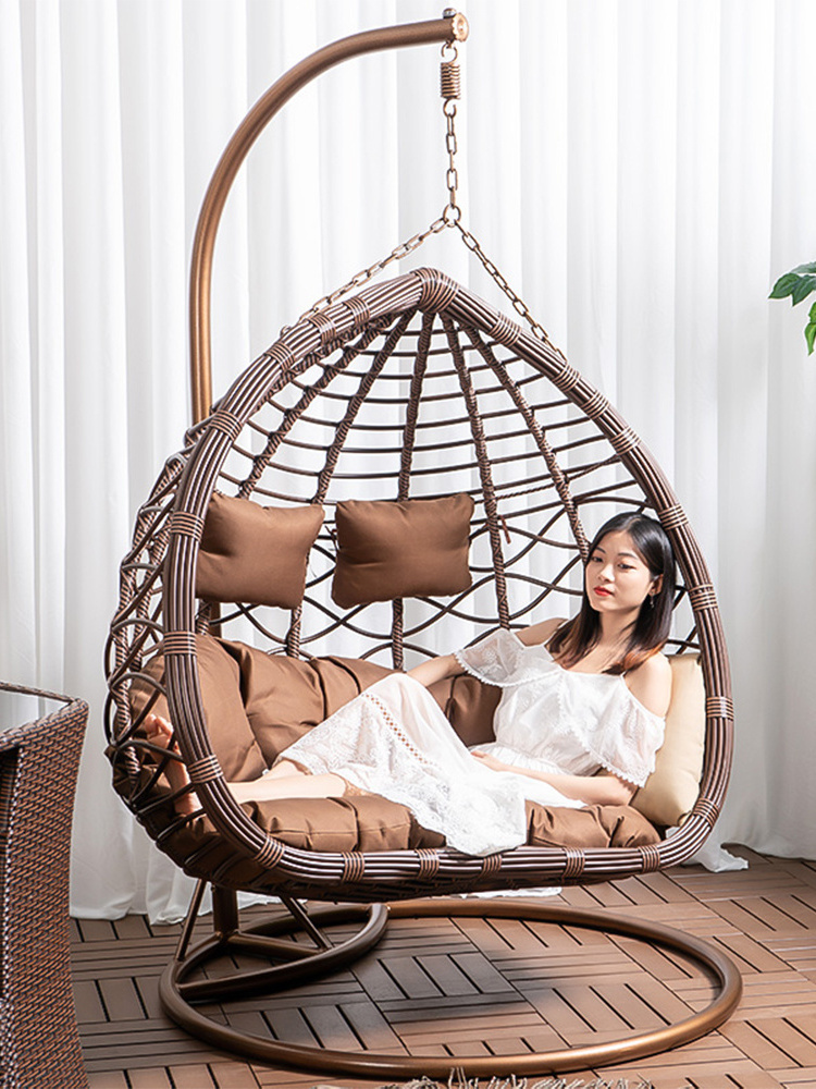 2021 High quality strong durable rattan adult brown black white wicker hanging swing chair