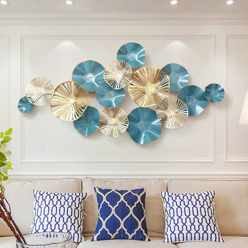 Luxury style home bedroom 3d decoration round leaves gold wall art decor metal